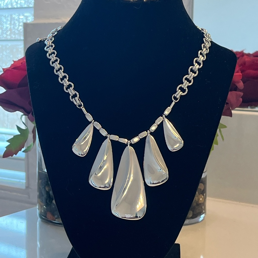White House Black Market Reversible  Silver and Pave diamond like Necklace - Picture 2 of 5